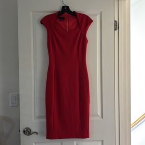 Ted Baker Red Square Neck Sheath Dress Sz 1 (US 4)